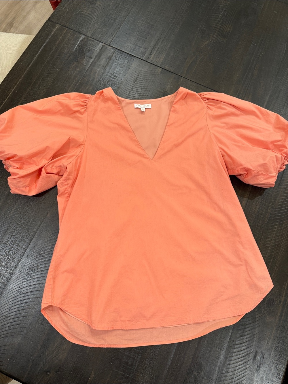 Anna Cate V-Neck Puff Sleeve Blouse in Coral Size L